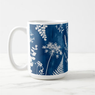 Mug Art botanique de fougère au cyanotype bleu indigo