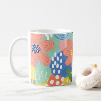 Mug Art botanique fantaisiste aux couleurs vives et fl