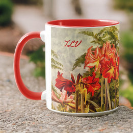 Mug Art Botanique Rouge Amaryllis - Initiales Monogram