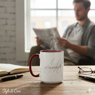 Mug Art de monogramme de nom personnalisé élégant pour