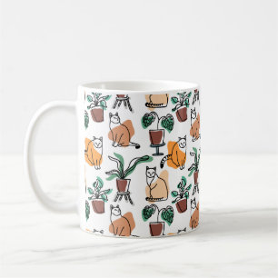 Mug Art de trait dessin chats et fleurs