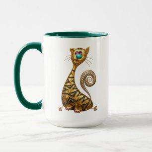 Mug Art Déco Chat Géométrique Doré Chatons Art