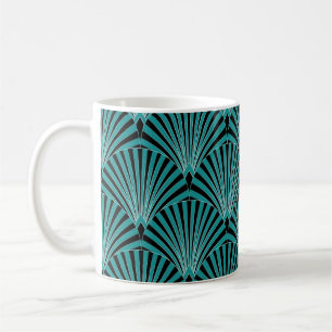 Mug Art Déco : motif ventilateur vert.