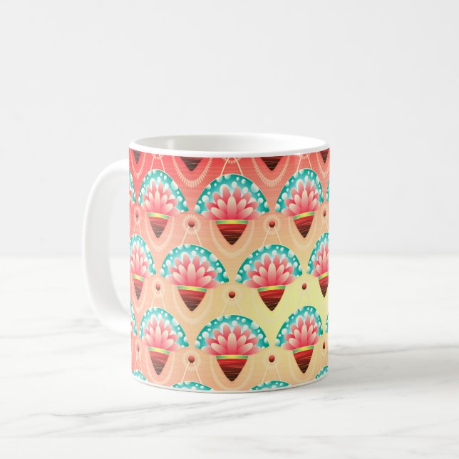 Mug Art déco or rose turquoise fleur motif mignon (Devant gauche)