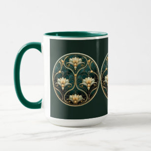 Mug Art Déco Vert Or Blanc Vintage