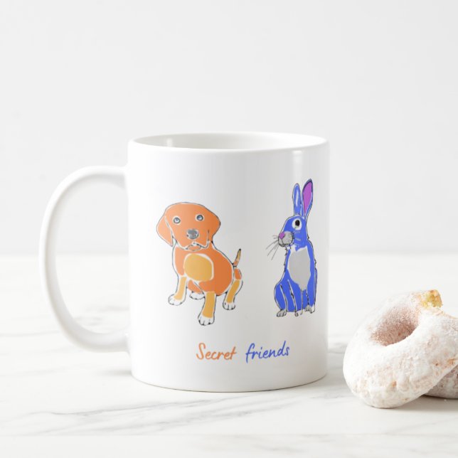 Mug Art Design Illustré Chien Et Lapin (Avec donut)