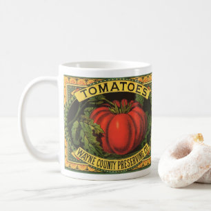 Mug Art d'étiquette de caisse de fruits vintage, tomat