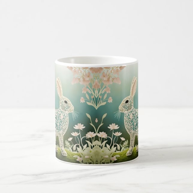 Mug Art du printemps du lapin à fleurs blanches (Centre)