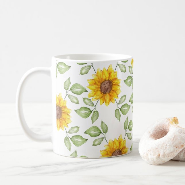 Mug Art du tournesol aquarelle (Avec donut)