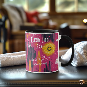 Mug Art floral abstrait vibrant avec des couleurs chau