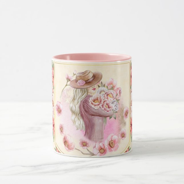 Mug Art Floral, Dame Du Printemps, Art Graphique (Centre)