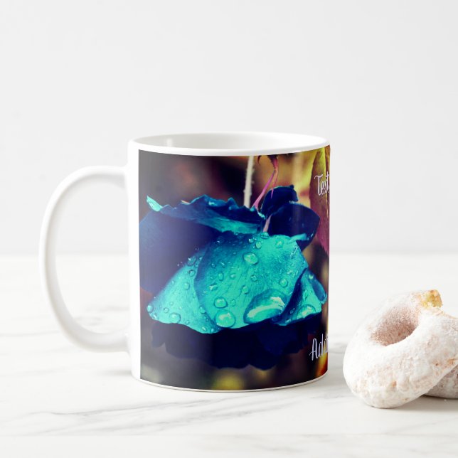 Mug Art Floral Rose bleu personnalisé (Avec donut)