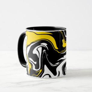 Mug Art fluide abstrait avec noir, blanc et jaune