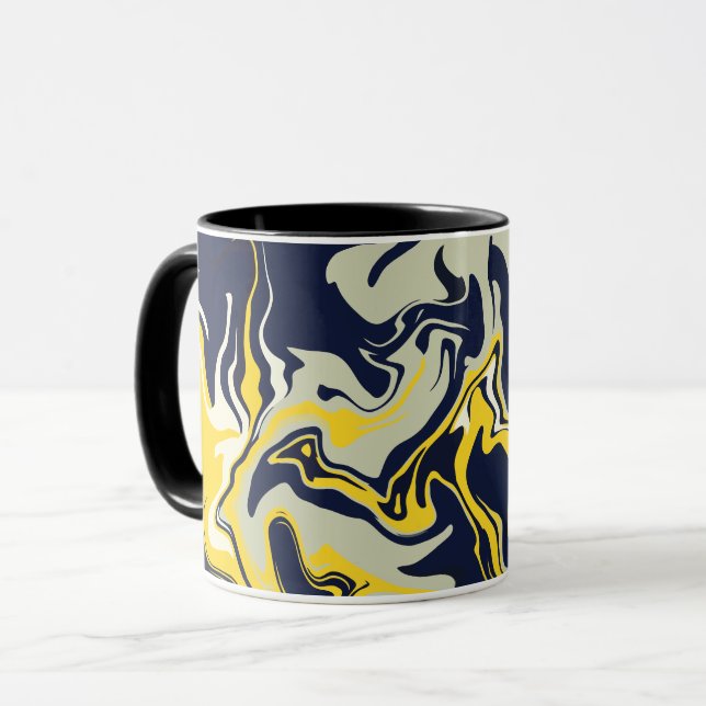 Mug Art fluide en vert olive clair, jaune et crème (Devant gauche)