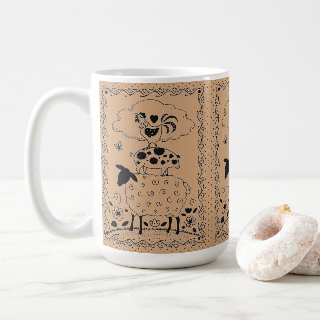 Mug ART FOLAIRE ANIMAUX DE FERME MOULER PIG ROOSTER Pr (Avec donut)