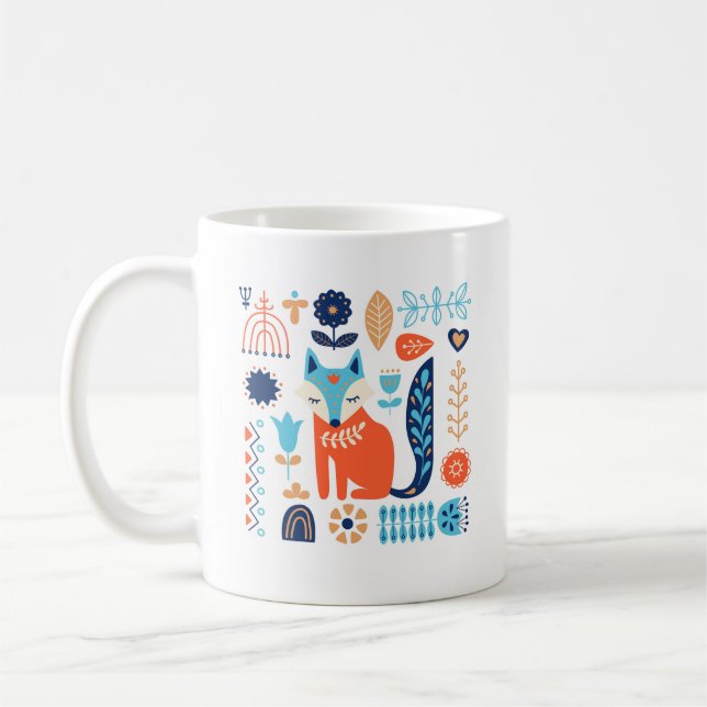 Mug Art folk Fox modèle floral | Nature (Gauche)