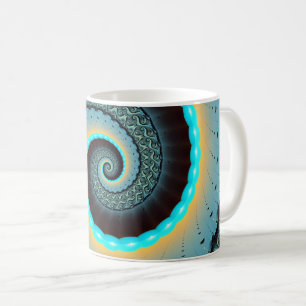 Mug Art fractal abstrait bleu turquoise orange Spirale