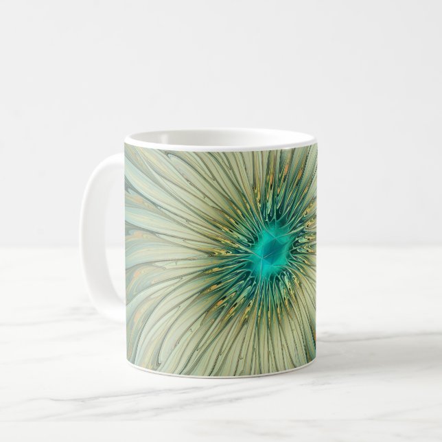 Mug Art fractal de fleurs de fantaisie vert sauge abst (Devant gauche)