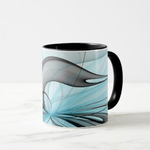 Mug Art fractal moderne gris anthracite abstrait bleu