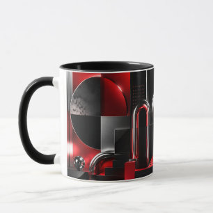 Mug Art géométrique abstrait dynamique rouge et noir C