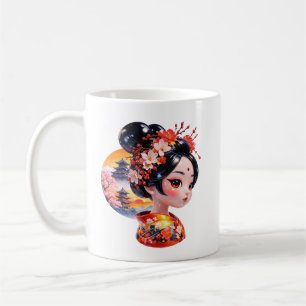 Mug Art japonais de geisha sous les fleurs de cerisier