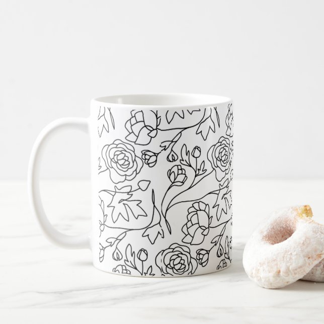 Mug Art moderne Floral Blanc noir (Avec donut)