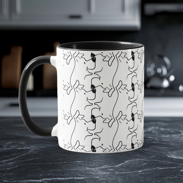 Mug Art moderne Motif de chien de ligne noir et blanc (Créateur téléchargé)