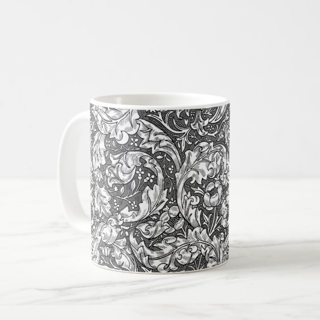 Mug Art Nouveau Acanthus Feuilles et Fleurs, Gris (Devant gauche)