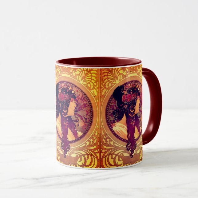 Mug Art nouveau Alphonse Mucha Donna élégante femme (Devant droit)
