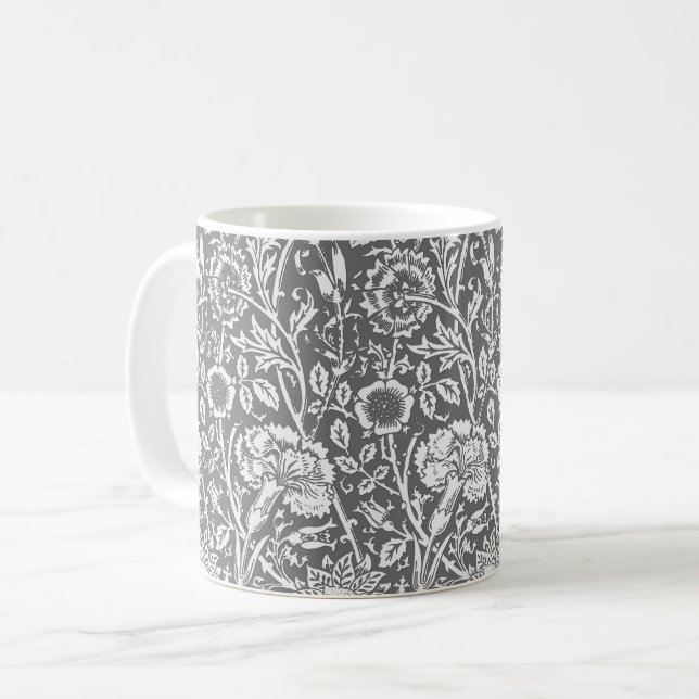 Mug Art Nouveau Carnation Damas, gris / gris (Devant gauche)