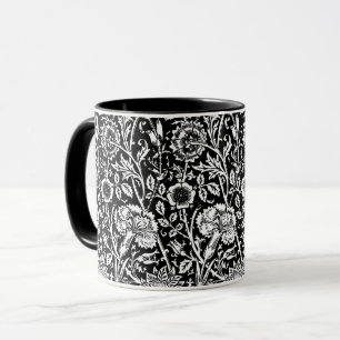 Mug Art nouveau Carnation Damask, noir et blanc