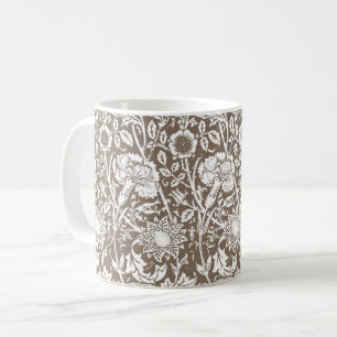 Mug Art Nouveau Carnation Damask, Taupe et blanc