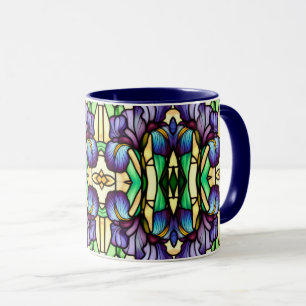 Mug Art Nouveau Faux Vitrail Violet Iris Fleurs