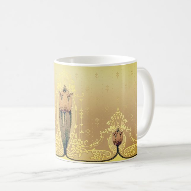 Mug Art nouveau floral tulip rose or élégant art (Devant droit)