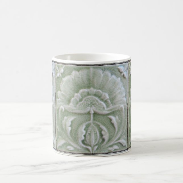 Mug Art nouveau jugendstil tuile de fleurs gris vert (Centre)