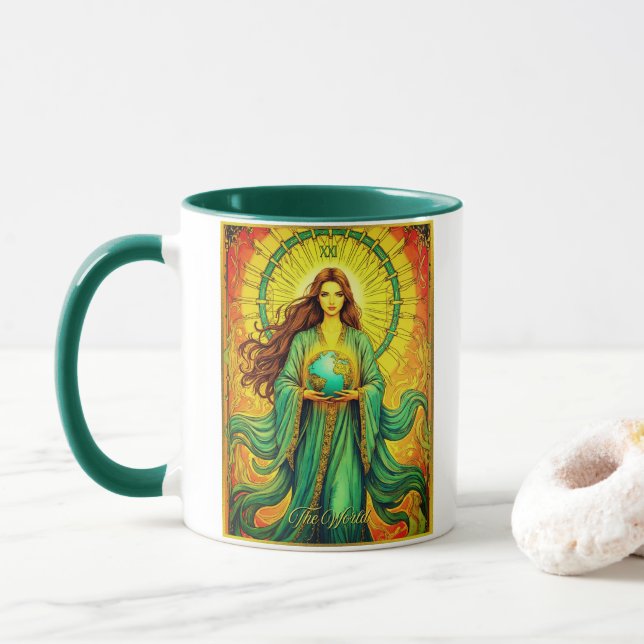 Mug Art Nouveau Tarot Card The World (Avec donut)