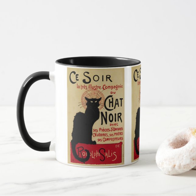 Mug Art Nouveau vintage, Ce Soir Conversation Noir Cha (Avec donut)