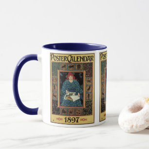 Mug Art Nouveau vintage, femme lisant un livre d'astro