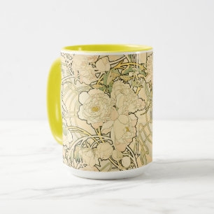 Mug Art Nouveau vintage Mucha motif floral de pivoines