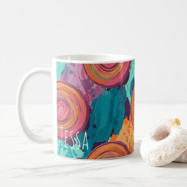 Mug Art pictural vibrant à spirale concentrique psyché (Avec donut)