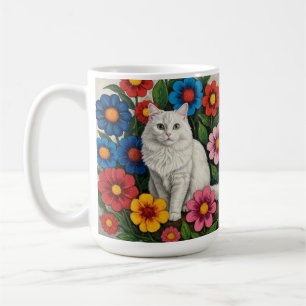 Mug Art populaire Chat et Fleurs