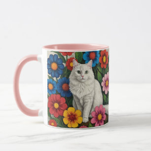 Mug Art populaire Chat et Fleurs