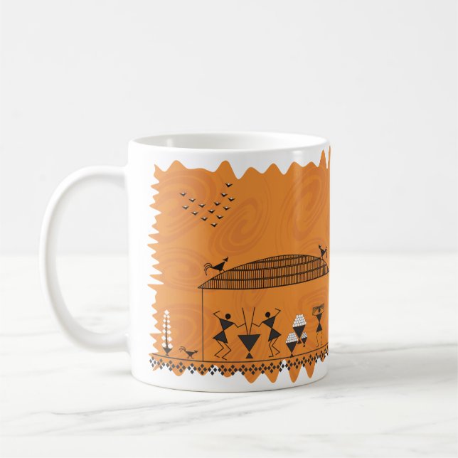 Mug Art populaire indien Warli (orange) (Gauche)