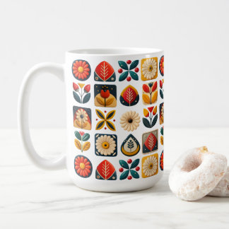 Mug Art populaire mosaïque florale dans les couleurs r
