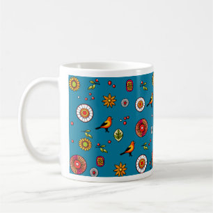 Mug Art populaire motif avec oiseaux et fleurs