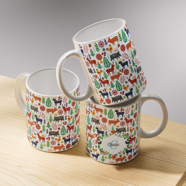Mug Art populaire scandinave Monogramme Motif Boho Mod (Créateur téléchargé)