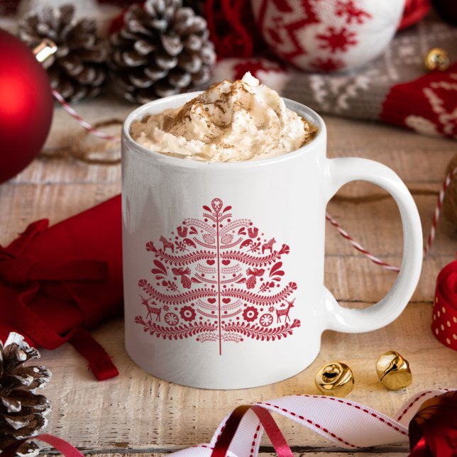 Mug Art populaire scandinave rouge Arbre de Noël nordi (Créateur téléchargé)