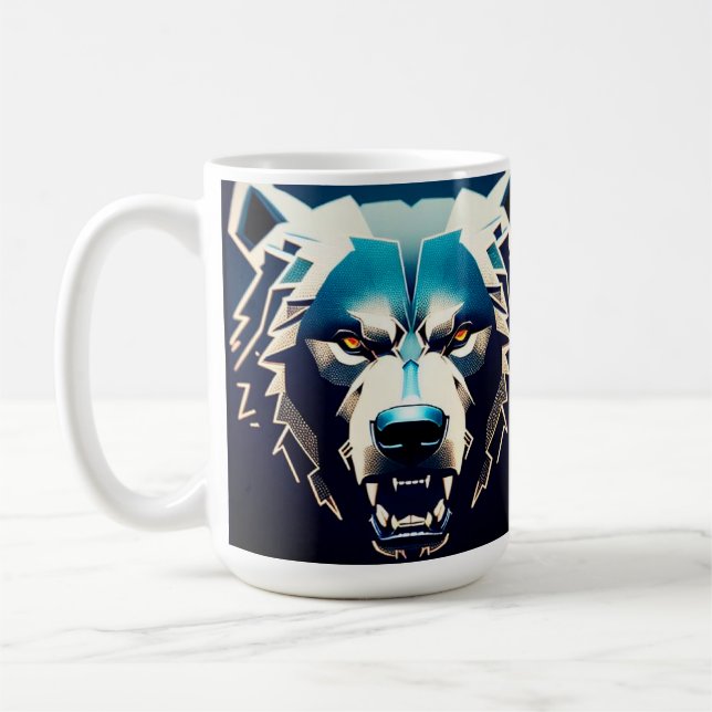 Mug Art stylisé d'ours féroce avec reflets néon abstra (Gauche)