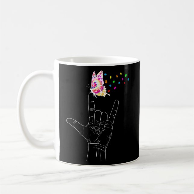 Mug Asl I Love You Main Sign Language Butterfly Autism (Gauche)