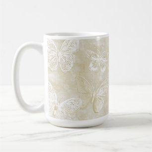 Mug Assez Romantique Crème Papillons Cœurs Ivoire
